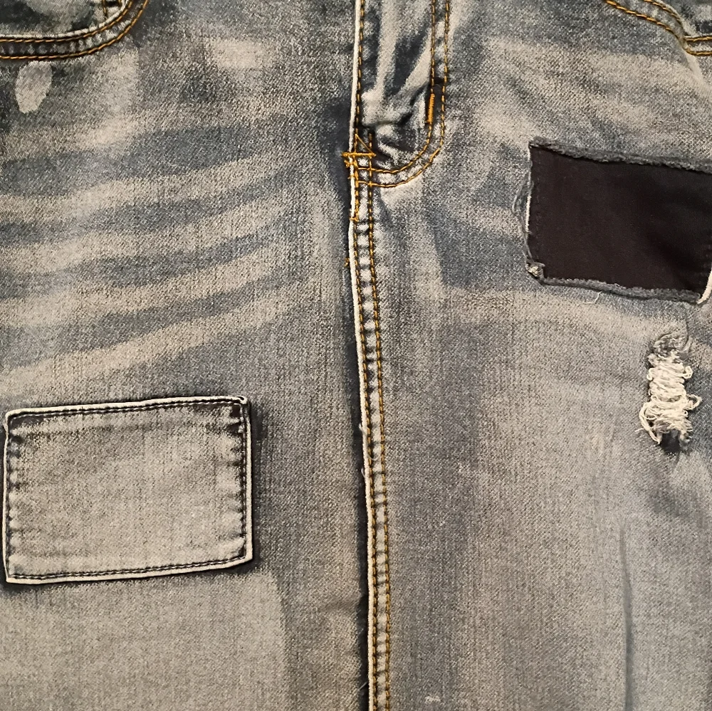 Traffic Jean Wear Women's L Patch‎ Work Denim Pencil Skirt Festival Casual - Picture 5 of 8